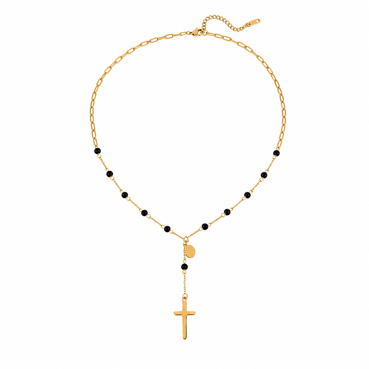 Noir Cross Rosary Necklace