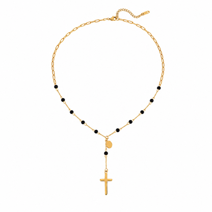 Noir Cross Rosary Necklace