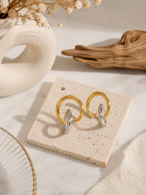 Elara – Minimal Two Tone Earrings