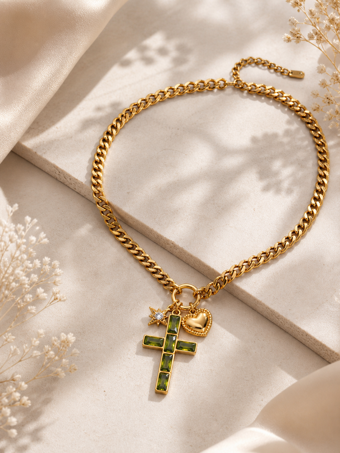 Esmeralda – Green Zircon Cross Pendant Necklace