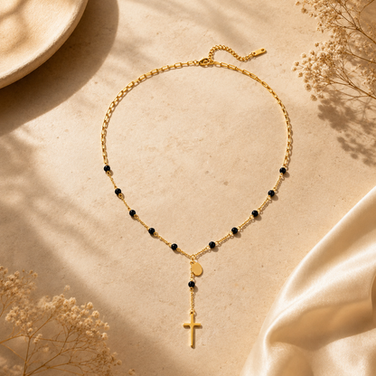 Noir Cross Rosary Necklace