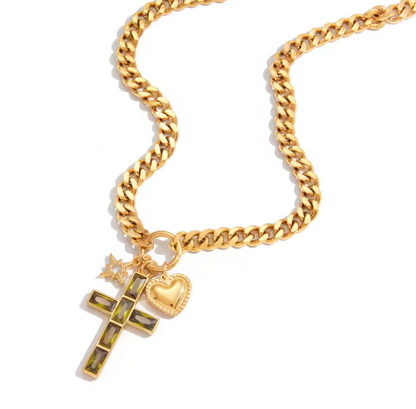 Esmeralda – Green Zircon Cross Pendant Necklace